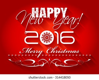 2016 Happy New Year and Merry Christmas card or background.
Hand drawn lettering. Vector illustration.