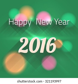2016 Happy New Year and Merry Christmas abstract light blurred bokeh vector greeting card background with text 