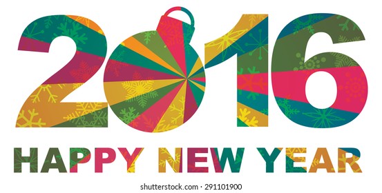 2016 Happy New Year Numbers and Text Silhouette Ornament with Snowflakes Texture Pattern Background Vector Illustration