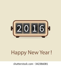 2016, Happy New Year. 2016 Old Mechanical Flip Clock. Vector Illustration. Design Elements For Web, Mobile Applications, Print.