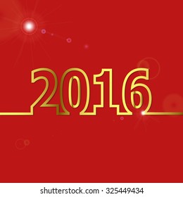 2016 Happy New Year on red background, stock vector