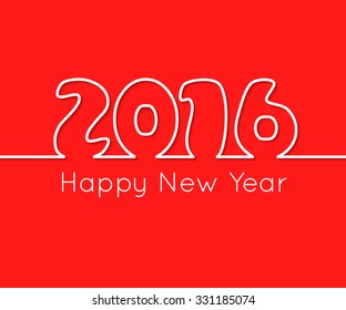 2016 Happy New Year outline text design on red background. Vector illustration.