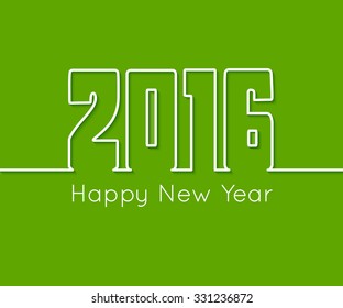 2016 Happy New Year outline text design on green background. Vector illustration.