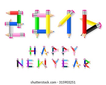 2016 happy new year pencil text.