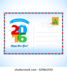 2016 Happy New Year Postcard. Happy New Year and Merry Christmas 2016 colorful symbol. 2016 design typography vector illustration. Overlapping digits design with shadows. Postcard design.