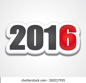 2016 Happy New Year red and black sticker. Vector Greeting card.