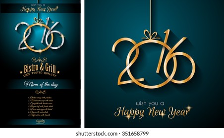 2016 Happy New Year Restaurant Menu Template Background for Seasonal Dinner Event, Parties Flyer, Lunch Event Invitations, Xmas Cards and so on.