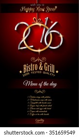 2016 Happy New Year Restaurant Menu Template Background for Seasonal Dinner Event, Parties Flyer, Lunch Event Invitations, Xmas Cards and so on.