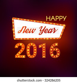 2016  Happy New Year - Retro light sign. Vector illustration 