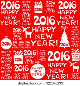 2016 Happy New Year! Seamless red pattern. vector illustration