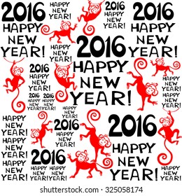 2016 Happy New Year! Seamless pattern background with monkeys. Symbol of 2016 year. Vector Illustration