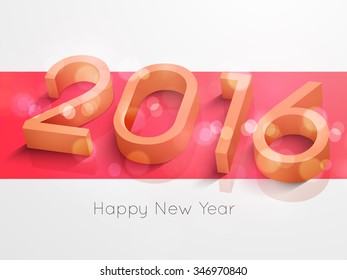 2016 Happy New Year style sign 3d orange text with glossy pink background
