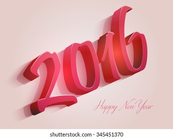 2016 happy new year stylish 3d text pink and gradient background vector design. 