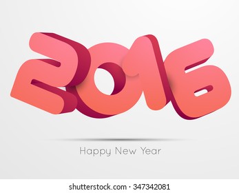 2016 happy new year stylish pink 3d text with white background vector design. 