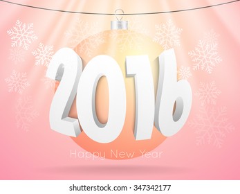 2016 happy new year stylish Christmas ball 3d text with christmas ball and abstract background. 