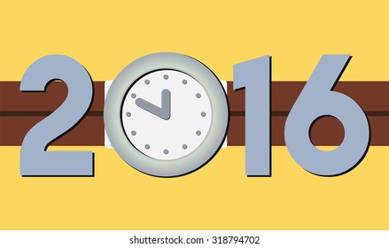 2016 - Happy New Year - Typographic Design on Yellow Background
