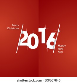 2016 Happy New Year white red background