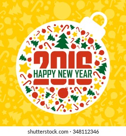 2016 Happy New Year yellow greeting card.Vector illustration.