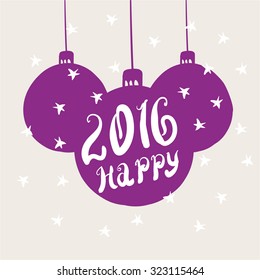 2016 Happy - unique hand-drawn typography poster. Vector art. Perfect design for posters, flyers and banners. Xmas design.