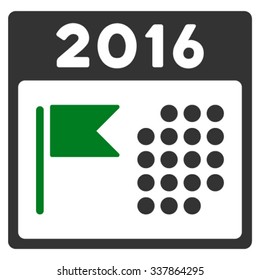 2016 Holiday Appointment vector icon. Style is bicolor flat symbol, green and gray colors, rounded angles, white background.