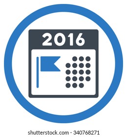 2016 Holiday Appointment vector icon. Style is bicolor flat circled symbol, smooth blue colors, rounded angles, white background.