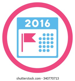 2016 Holiday Appointment vector icon. Style is bicolor flat circled symbol, pink and blue colors, rounded angles, white background.