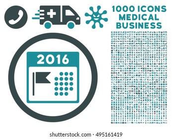 2016 Holiday Calendar icon with 1000 medical commerce soft blue vector pictographs. Clipart style is flat bicolor symbols, white background.