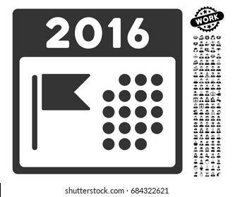 2016 Holiday Calendar icon with black bonus professional icon set. 2016 Holiday Calendar vector illustration style is a flat gray iconic element for web design, app user interfaces.