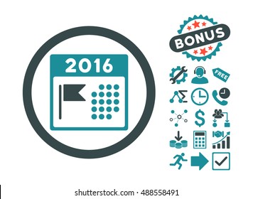 2016 Holiday Calendar icon with bonus clip art. Vector illustration style is flat iconic bicolor symbols, soft blue colors, white background.