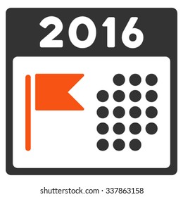2016 Holiday Calendar vector icon. Style is bicolor flat symbol, orange and gray colors, rounded angles, white background.