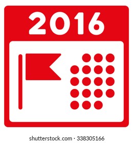2016 Holiday Calendar vector icon. Style is flat symbol, red color, rounded angles, white background.