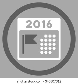 2016 Holiday Calendar vector icon. Style is bicolor flat circled symbol, dark gray and white colors, rounded angles, silver background.