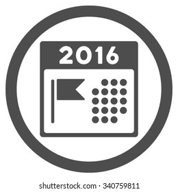 2016 Holiday Calendar vector icon. Style is flat circled symbol, gray color, rounded angles, white background.
