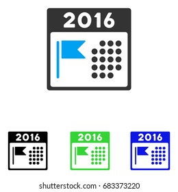 2016 Holiday Calendar vector pictogram. Illustration style is a flat iconic colored symbol with different color versions.