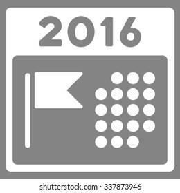 2016 Holiday Organizer vector icon. Style is flat symbol, white color, rounded angles, gray background.