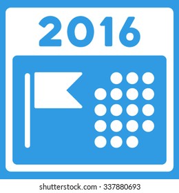 2016 Holiday Organizer vector icon. Style is flat symbol, white color, rounded angles, blue background.