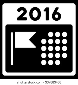 2016 Holiday Organizer vector icon. Style is flat symbol, white color, rounded angles, black background.