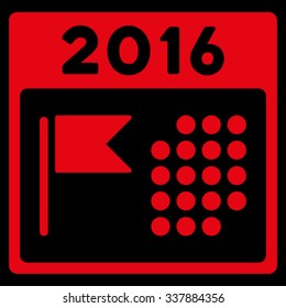 2016 Holiday Syllabus vector icon. Style is flat symbol, red color, rounded angles, black background.