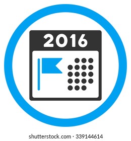 2016 Holiday Syllabus vector icon. Style is bicolor flat circled symbol, blue and gray colors, rounded angles, white background.
