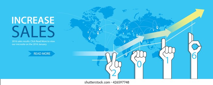 2016, Increase sales. horizontal banner, flat isolated vector illustration.