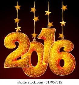 2016 inscription made of shiny material, on black