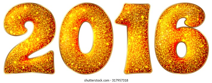 2016 inscription made of shiny material, isolated on white