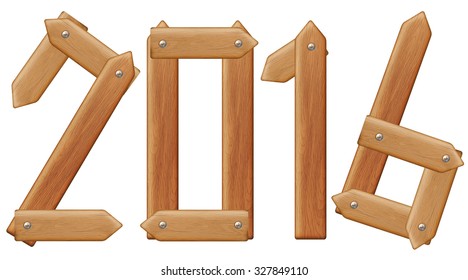 2016 inscription from wooden boards, isolated on white