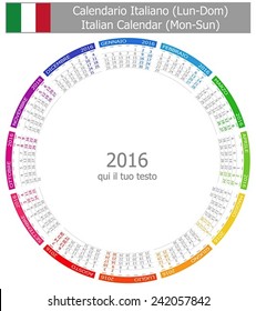 2016 Italian Circle Calendar Mon-Sun on white background 