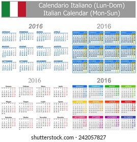 2016 Italian Mix Calendar Mon-Sun on white background 