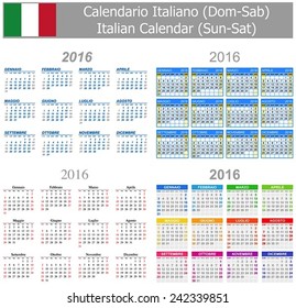 2016 Italian Mix Calendar Sun-Sat on white background 