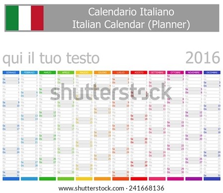 2016 Italian Planner Calendar with Vertical Months on white background 