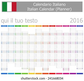 2016 Italian Planner-2 Calendar with Vertical Months on white background 