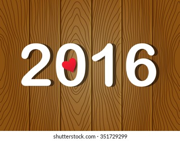 '2016' letters on wooden background, paper cut design. vector illustration.