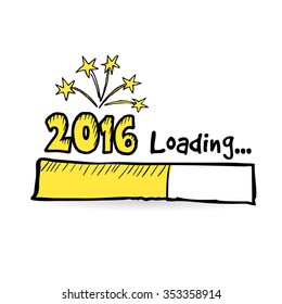 2016 loading bar with fireworks, new year, anniversary or party concept, vector illustration sketch